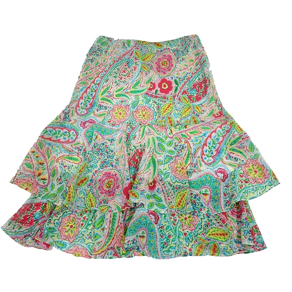 Y2K‎ Colorful Paisley Tiered Skirt American Living S Flouncy Floral Fairy Core - Picture 13 of 15